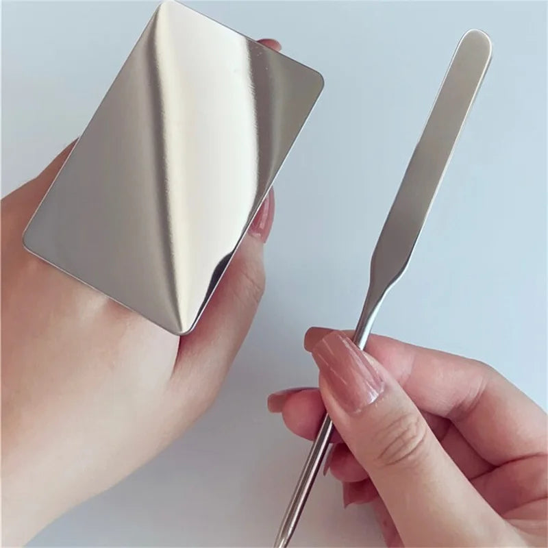 2pcs Makeup Mixing Palette Set with Stainless Steel Spatula for Foundation & Nail Art
