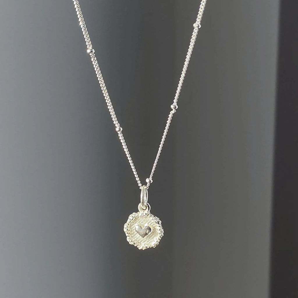 925 Sterling Love Heart Texture Bead Necklace for Women Girl Double Sided Jewelry Gift