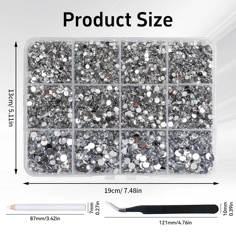 Resin Rhinestone Set 7200pcs Flatback Glue-On Nail Art Decorations