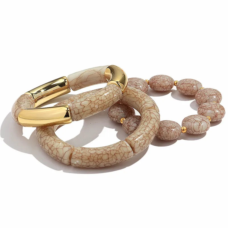 Acrylic Crack Texture Beaded Elastic Bracelets for Women & Men Statement Wrist Jewelry Gift
