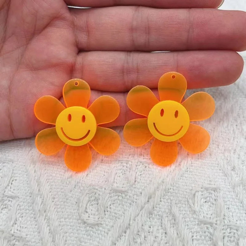 10pcs Colorful Smile Face Flower Charms Acrylic Embellishments for Jewelry & DIY Crafts