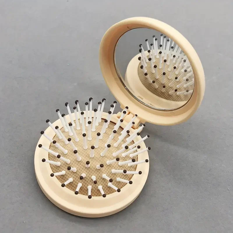 Portable Folding Makeup Mirror with Air Cushion Massage Comb for Travel