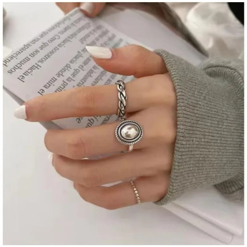 925 Sterling Silver Engagement Ring for Couples Vintage Geometric Thai Style Jewelry