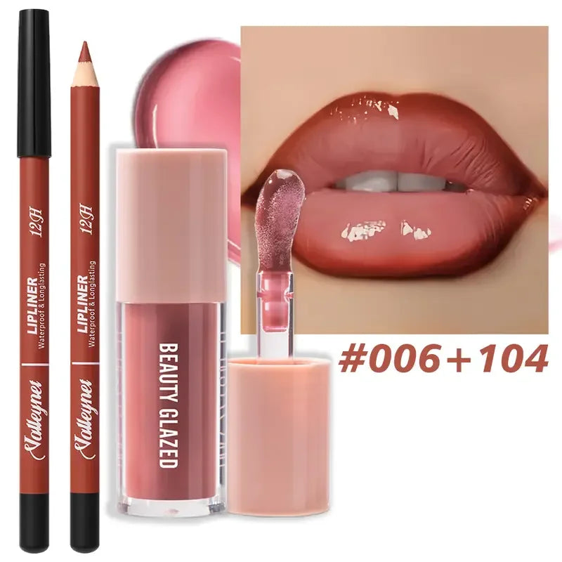 Waterproof Matte Lip Makeup Set with Lip Liner & Glaze - Long-Lasting, Assorted Colors