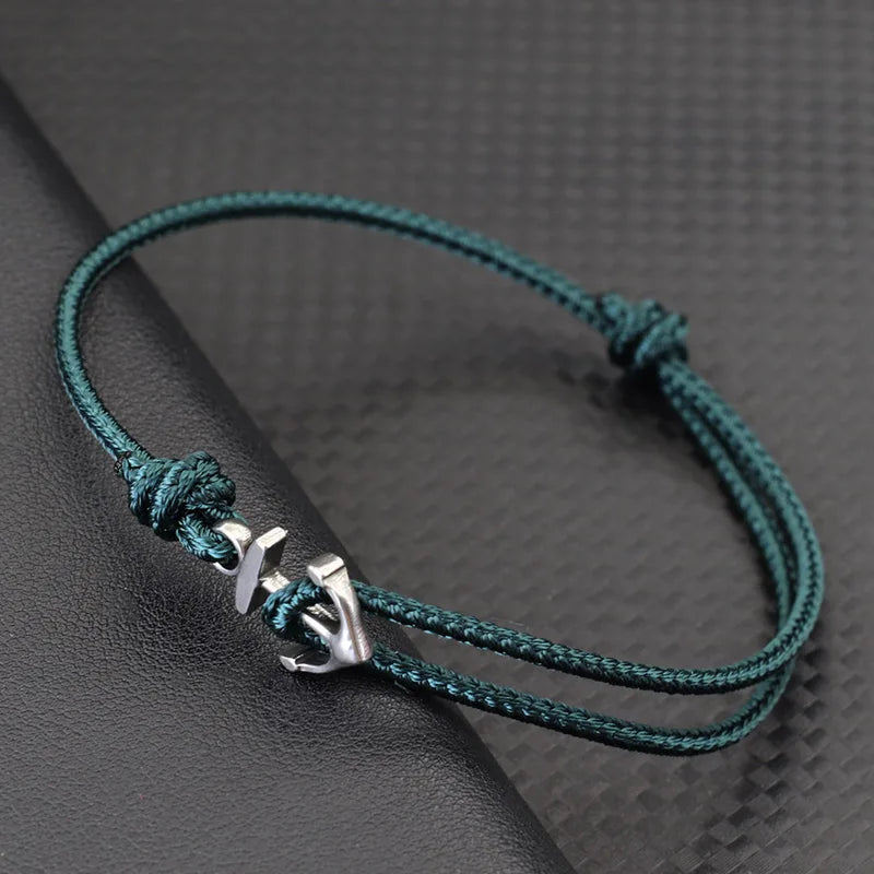 Adjustable 2mm Rope Bracelet for Men Women Stainless Steel Anchor Jewelry