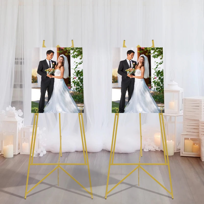 Gold Display Easel Stand 2 Pack Adjustable Poster Frame Floor Sign for Wedding & Events