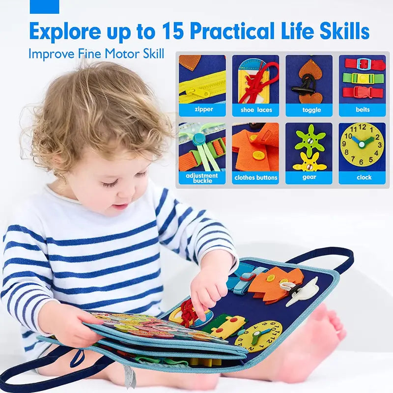 Montessori Busy Book Educational Toddler Toy Portable Activity Travel Board Fine Motor Skills