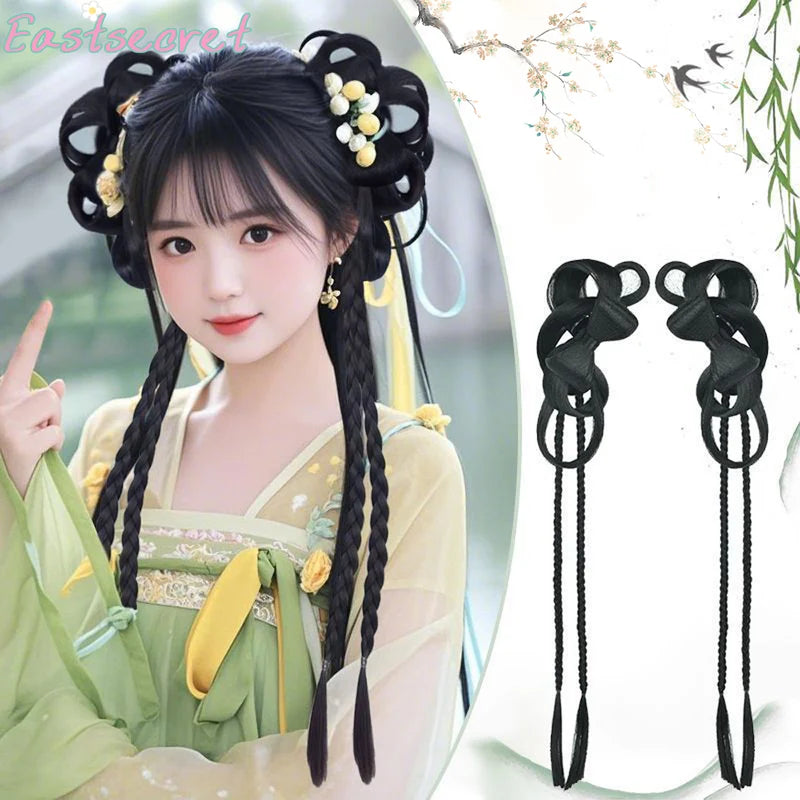Women’s Braided Bun Hair Wig with Hair Extension & Headwear - Ancient Style