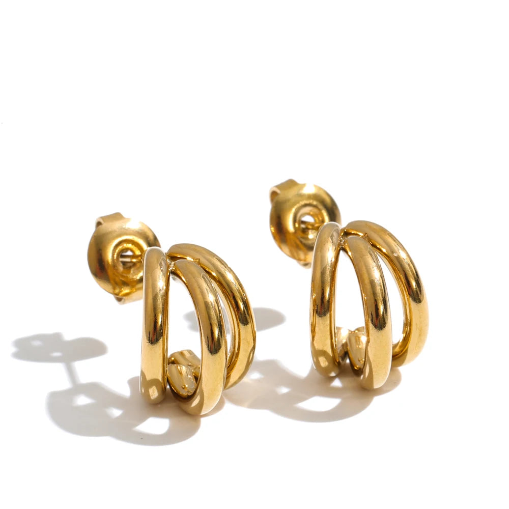 Geometric Stainless Steel Layered Earrings for Women - Casual Summer Jewelry