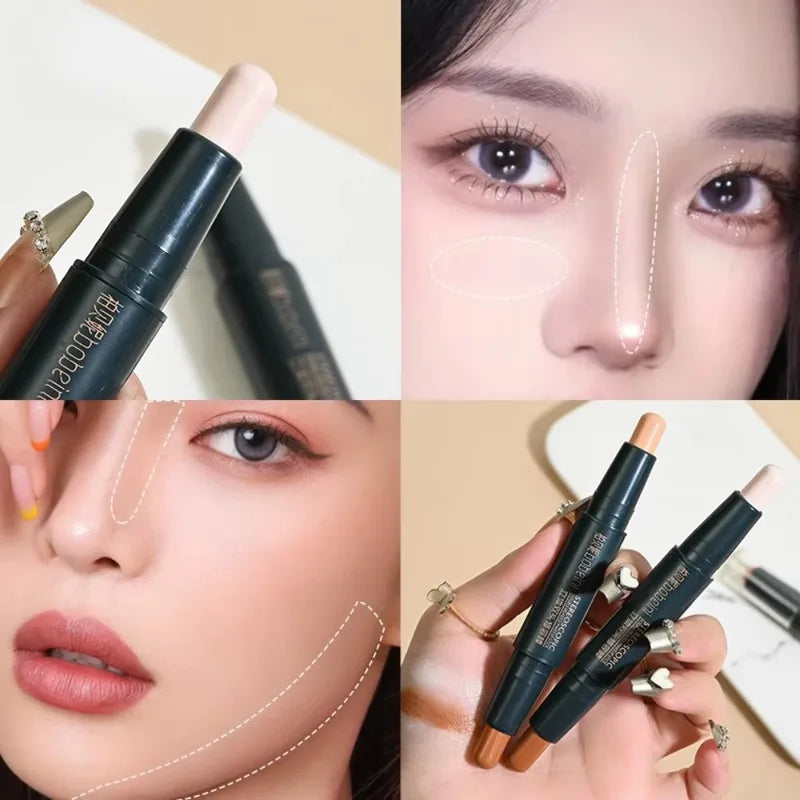 Dual-Head Contouring Stick with Concealer and Highlighter for Face Sculpting