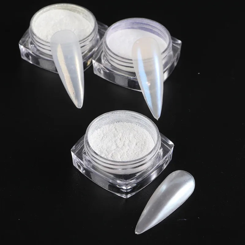 Pearl White & Chrome Nail Glitter Dust for Stunning Manicure Decorations