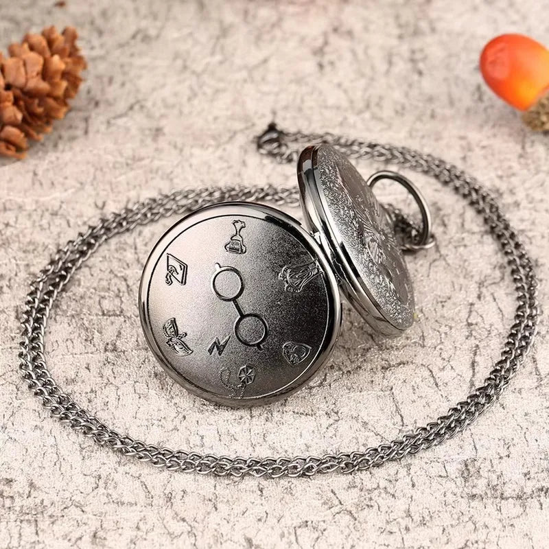 Vintage Style Bronze Clock Pendant Necklace with Glitter Glasses Role Play Gift