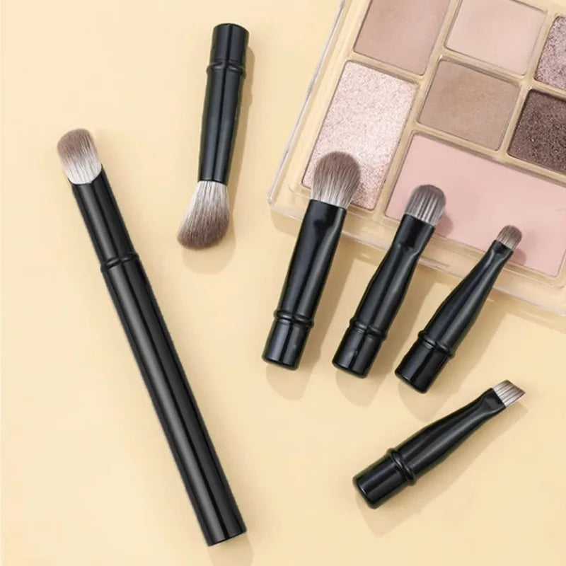 Mini Travel Makeup Brush Set 6pcs with Detachable Handles for Face Eyeshadow