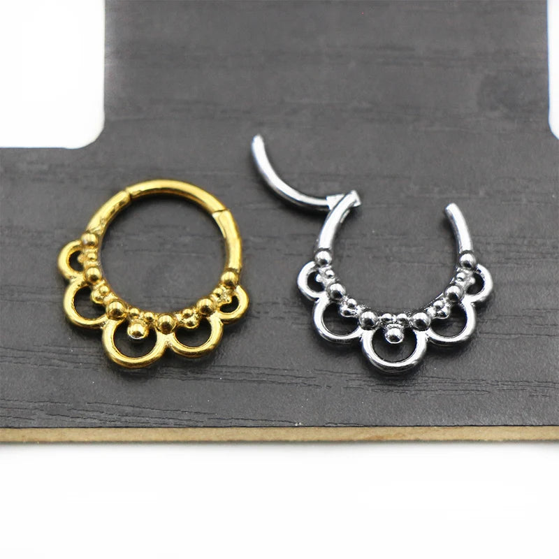 Sunflower Septum Piercing Clicker Hoop Jewelry - Hypoallergenic Steel