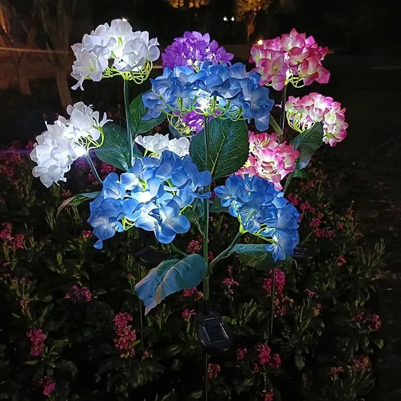 Garden Decor 3-Head Hydrangea Solar Lawn Lamp Outdoor Yard Party Decoration