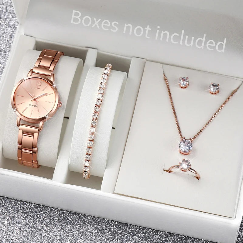 Fashion Women Watch Jewelry Set with Quartz Analog Watch and Accessories
