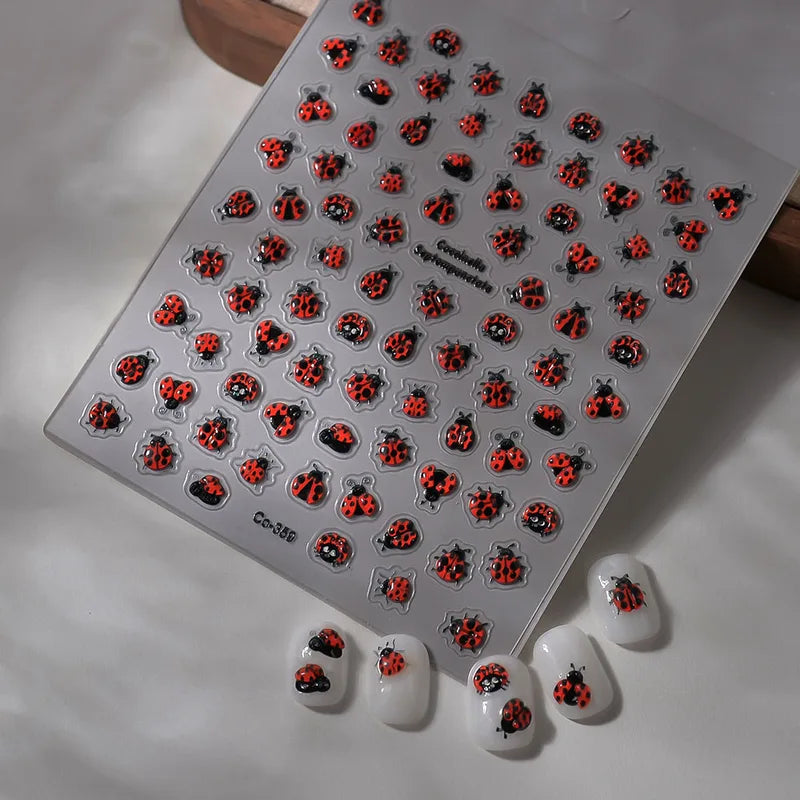 Cute Summer Insect Nail Art Stickers - 5D Embossed Self-Adhesive Decals