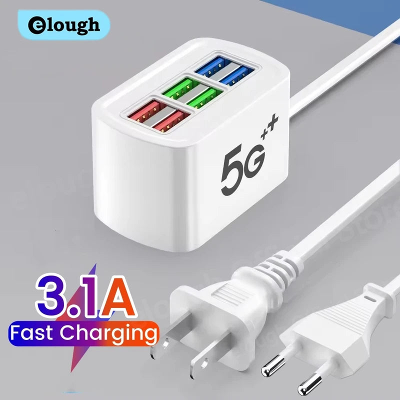 6-Port USB Power Strip with Fast Charging Wall Adapter, Electric Socket Hub