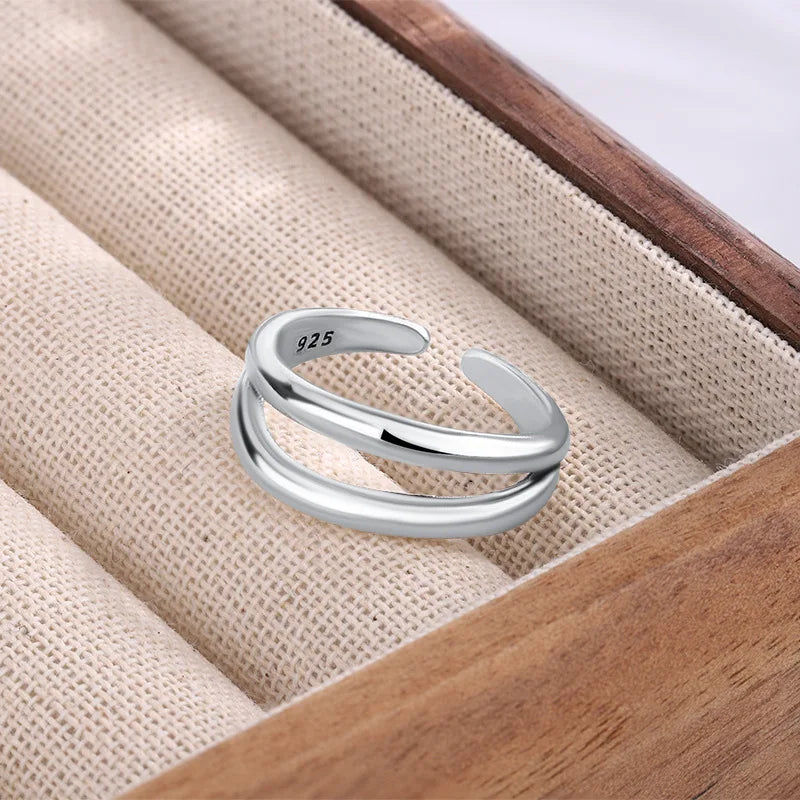 Adjustable Sterling Silver Geometric Ring for Women - Luxury Jewelry