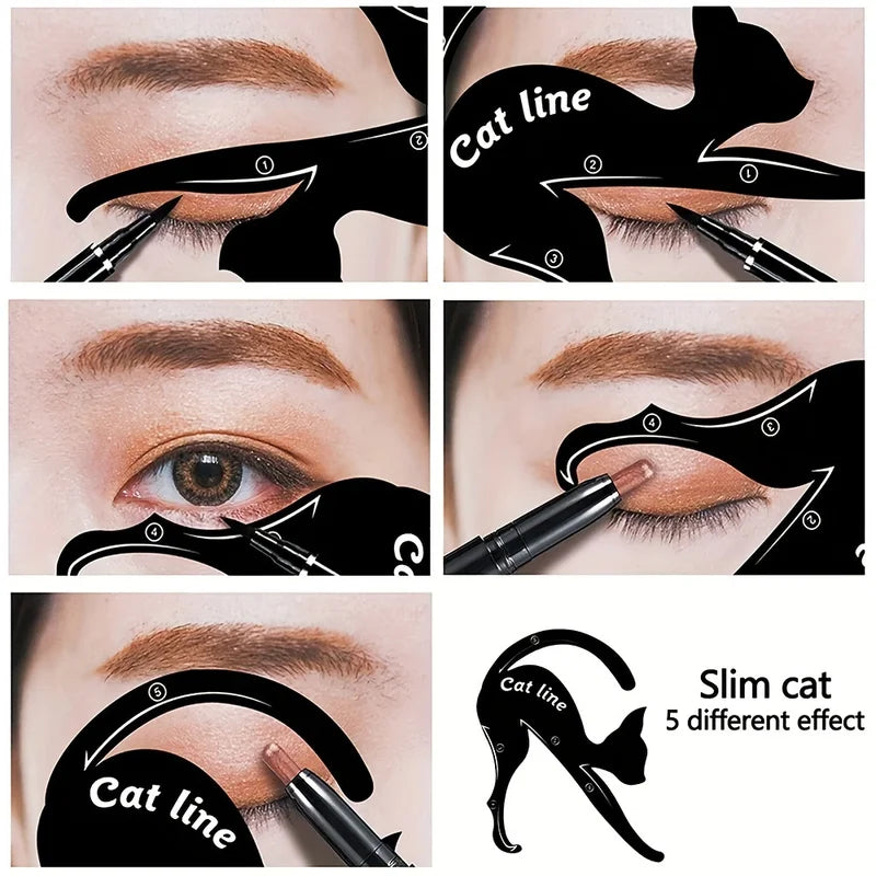 Eyeliner Stencils Set for Smoky Eyes & Winged Cat Eye Makeup - Beginner Friendly, Chemical-Free, 4 Pairs