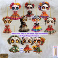 10Pcs Mini 2D Wooden Mexican Candy Doll Hanging Decorations for Halloween Day of The Dead Party Home DIY