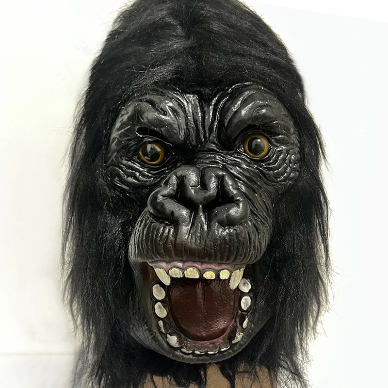 Black Realistic Gorilla Latex Mask for Halloween Cosplay Animal Headgear