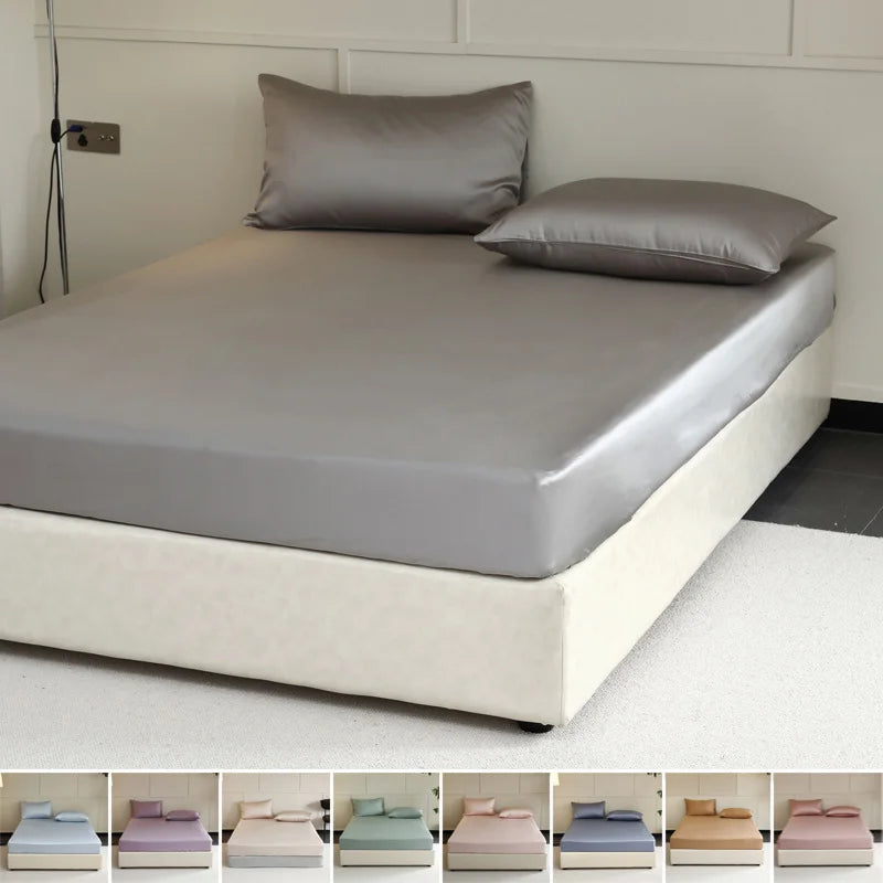 Luxury Natural Silk Fitted Sheet with Elastic Bed Cover Non-Slip Mattress Cover