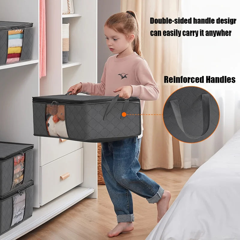 35L Foldable Fabric Storage Bags with Clear Viewing Window for Clothes & Bedding