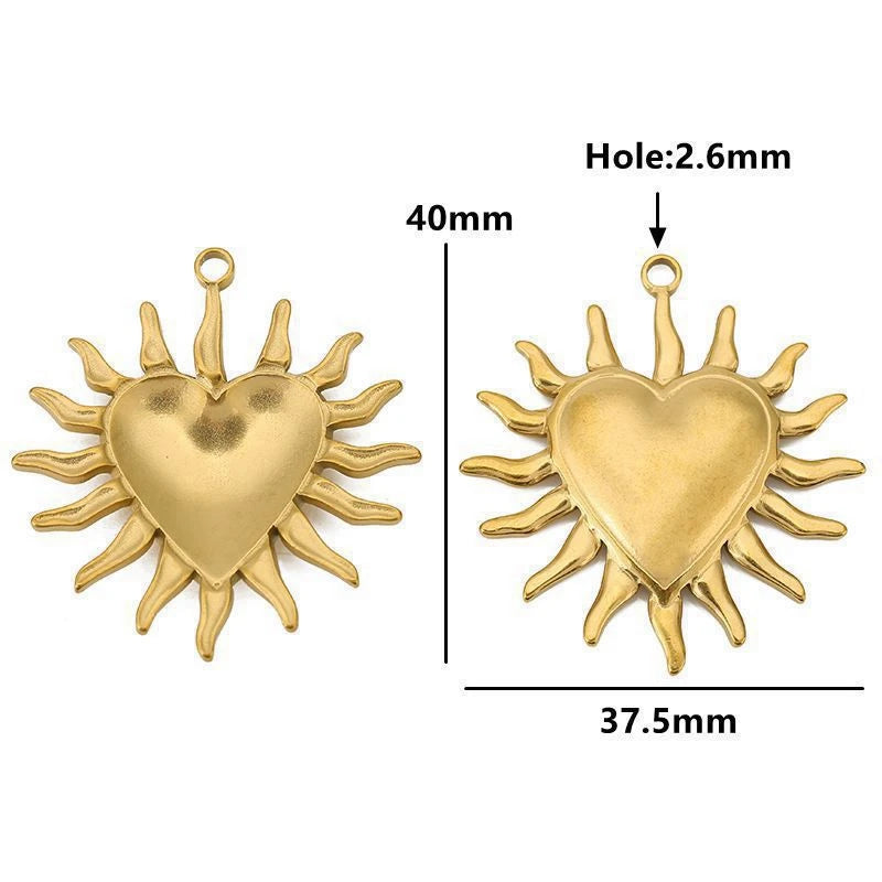 4pcs Stainless Steel Vintage Sunflower Heart Spiral Vortex Charms for DIY Jewelry Making