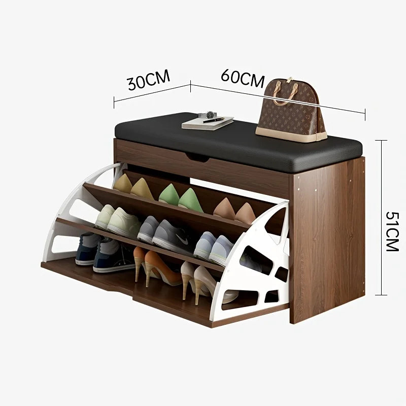 Foldable Shoe Cabinet with Bench - 3-Tier Entryway Shoe Organizer for Small Spaces