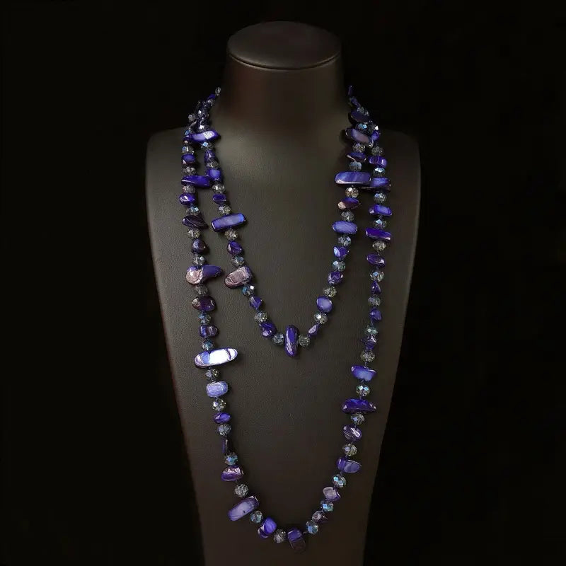 Colorful Shell Crystal Necklace - Hand Woven Vacation Style Long Necklace