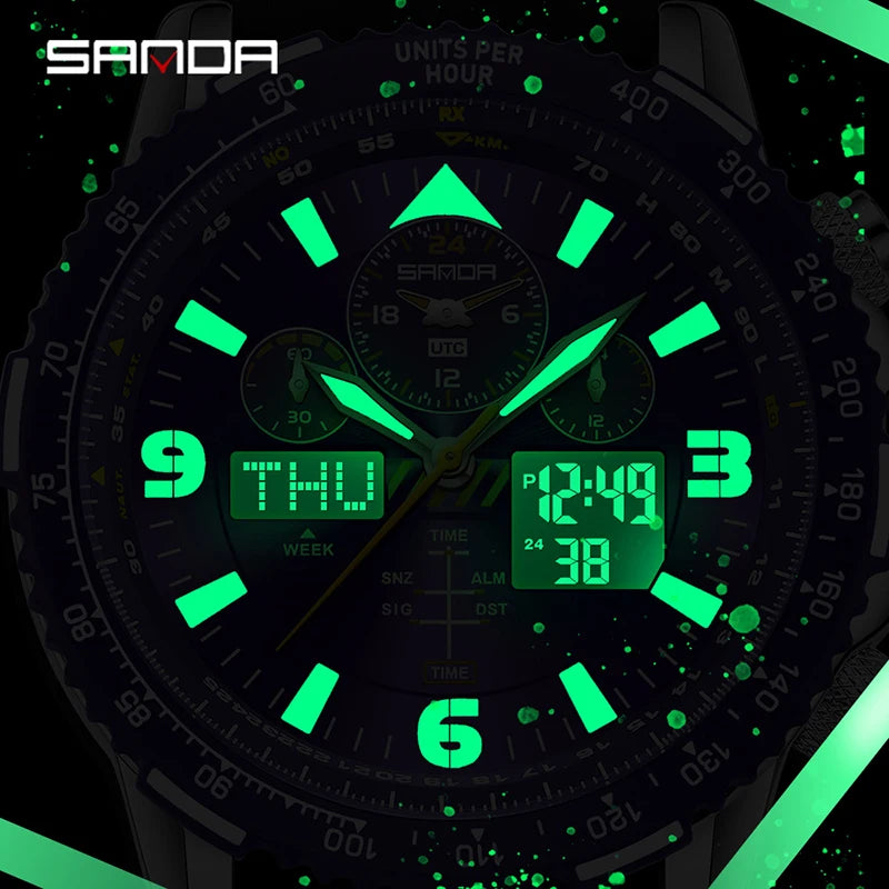 Digital Quartz Watch Men Waterproof Luminous Alarm Clock Dual Display Sports Watch