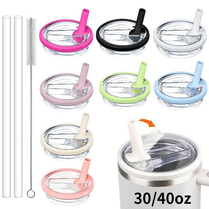 2 Pack Tumbler Flip Straw Lid Replacement for Stanley Cup No Spill Spill-Proof