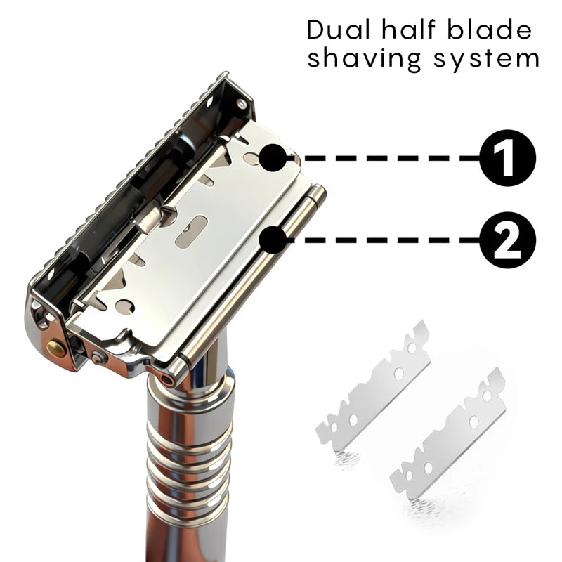 Reusable Twin Half Blade Safety Razor with Travel Case - Men’s Grooming