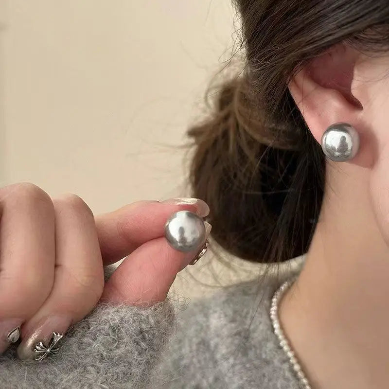 Pearl Stud Earrings Women Girls Flat Round Jewelry Romantic Gift