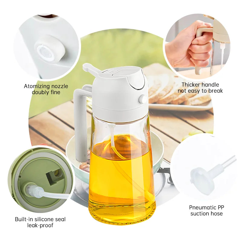 500ml 2-in-1 Spray Oil Dispenser for Kitchen & BBQ - Refillable Oil Jar