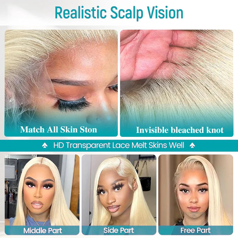 Full Lace Front Wigs 13x4 13x6 HD Transparent Lace Human Hair Wig Blonde Straight 46 Inches