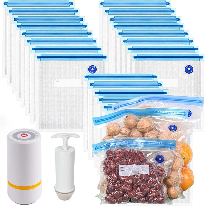 Reusable Vacuum Sealed Food Storage Bags for Microwave, Freezer, and Kitchen Use - Eco-Friendly & Tear Resistant