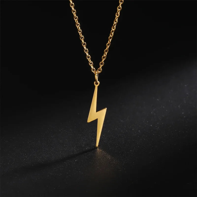 Skyrim Lightning Pendant Necklace - Geometric Stainless Steel Chain Jewelry for Women Men