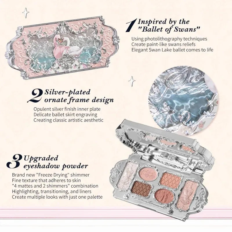 Vegan Makeup Face Palette with Matte, Shimmer, Pearl & Glitter Eyeshadows - 6 Colors