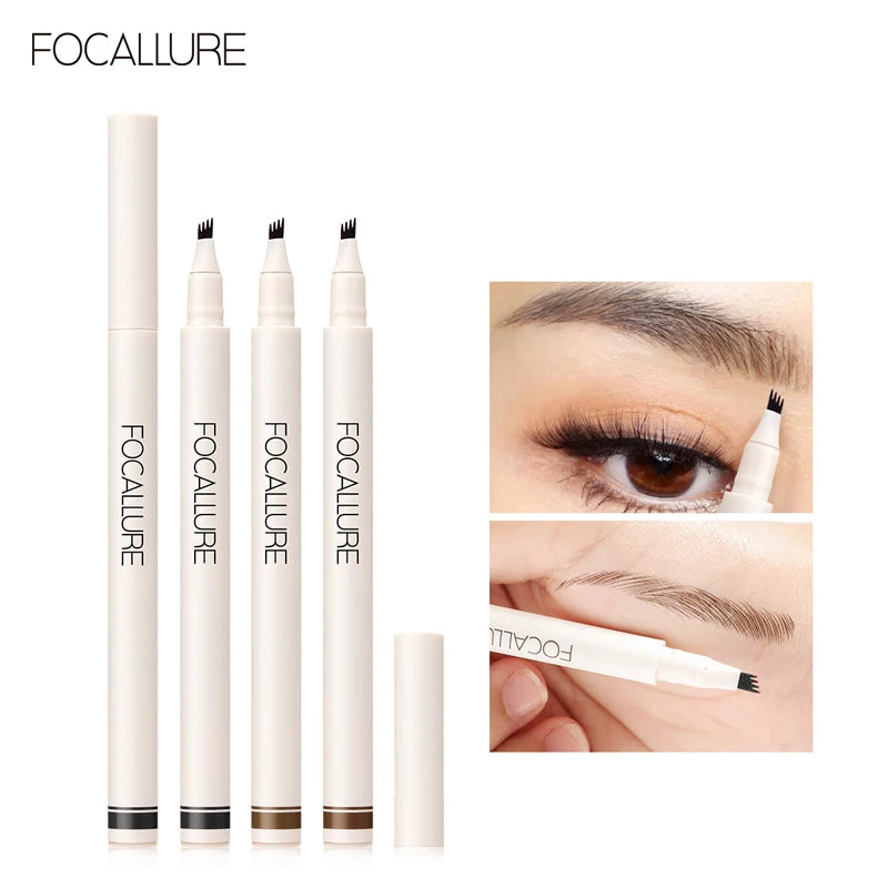 4-Fork Waterproof Liquid Eyebrow Pencil - Natural Hair-Like Strokes, Long-Lasting Makeup