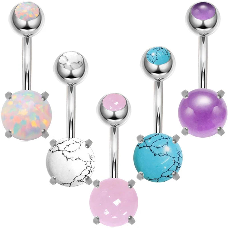 3-6PCS Belly Button Piercing Set 14G Surgical Steel Navel Rings with Pearl & Heart US