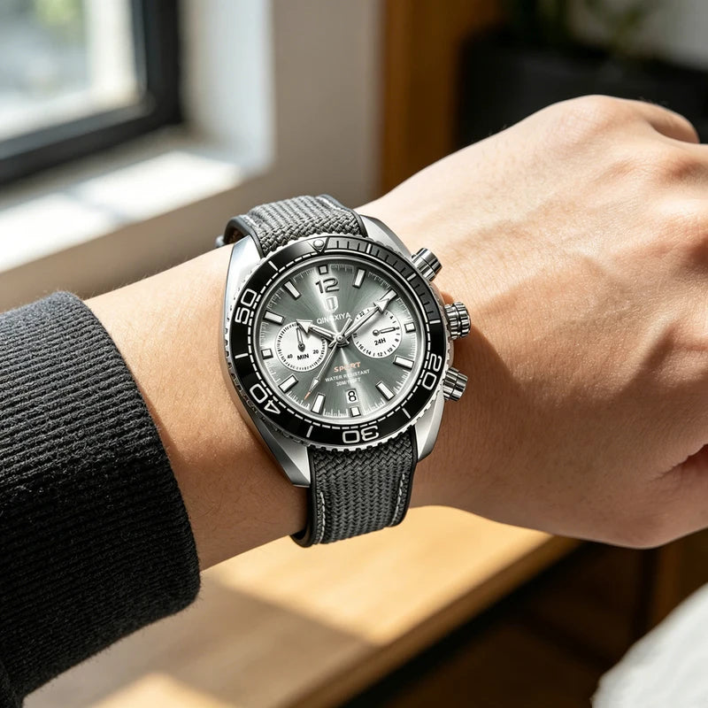 Men's Sport Chronograph Wristwatch with Luminous Dial and Silicone Band