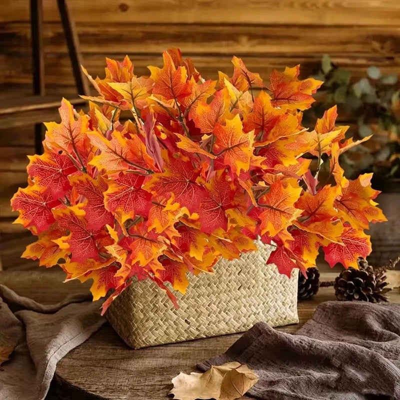 Artificial Autumn Maple Leaves 10Pcs Fall Leaf Stems for Thanksgiving & Halloween Decor