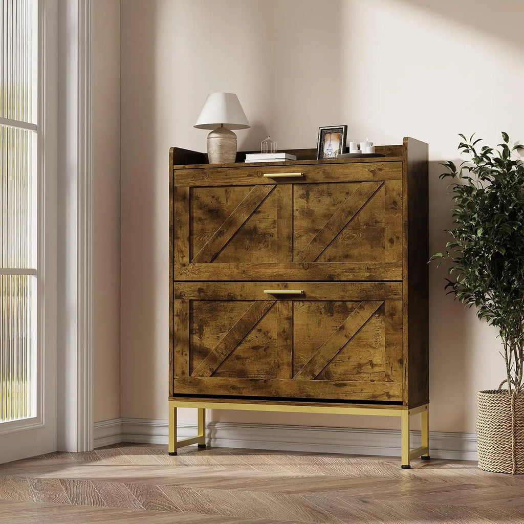 Narrow Shoe Cabinet with Flip Drawers, Adjustable Shelves, Dustproof Back - Freestanding Entryway Storage