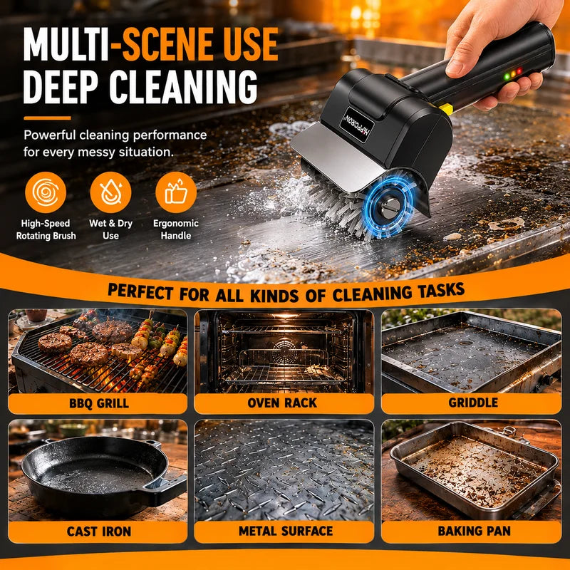 Electric Grill Brush 2.5H Runtime 1100RPM Stainless Steel BBQ Cleaning Tool