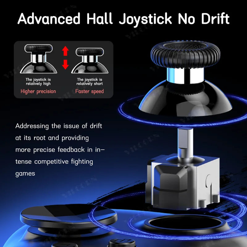 Hall Effect Joystick Game Controller for Switch, PC, PS4, Mobile – 6-Key Layout with Turbo & Macro