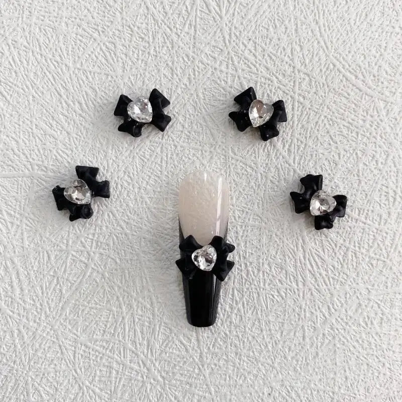10pcs Resin Bow Nail Art Decorations with Heart Crystal Rhinestones & Pearls