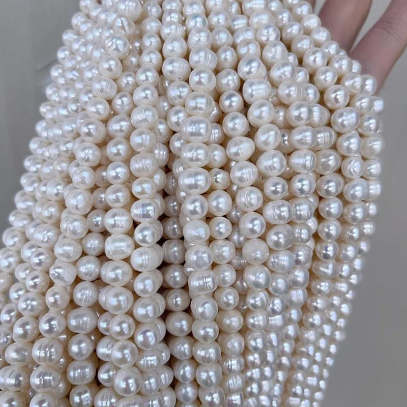 Natural Freshwater Pearl Beads for Jewelry Making - 7-8mm Round Isolated Wholesale DIY Necklace & Bracelet Supplies