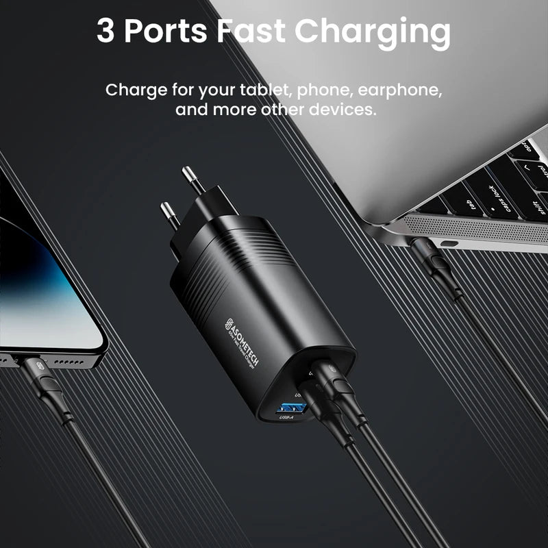 65W GaN USB-C Charger Fast Power Adapter PPS PD QC 3.0 for Smartphones & Laptops